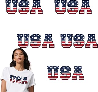 Patriotic Iron on Transfers 4th of July Iron on Decals Patches Appliques Heat Transfers Vinyl Cute Memorial Day Decals for Clothes Bag Pillow Covers DIY(USA Star Style) 5 Pcs