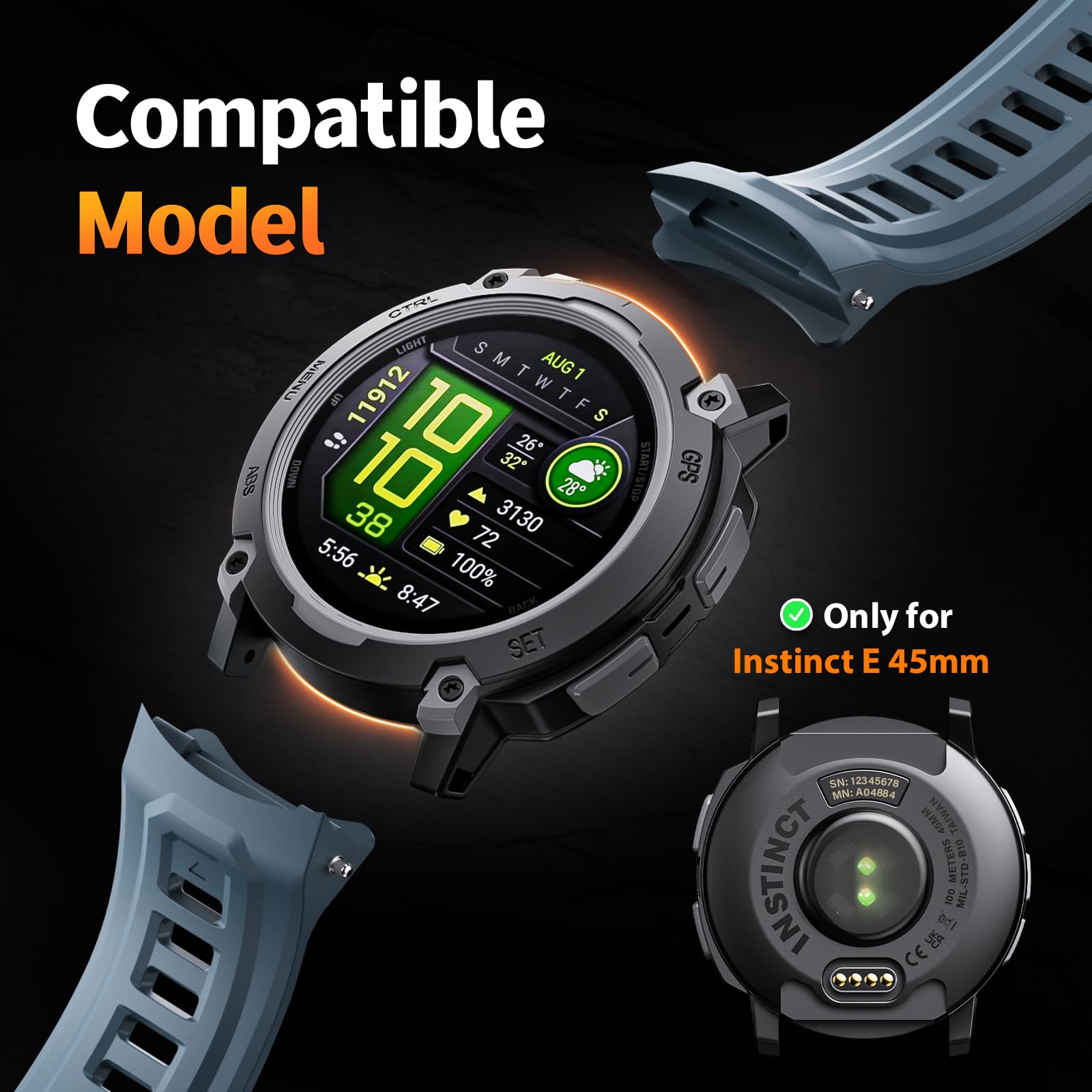 Kompatybilny z Garmin Instinct E45 mm/Instinct E40mm/Instinct 3-45 mm/Instinct 3-50 mm, silikonowy pasek do zegarka 20 mm/22 mm/26 mm