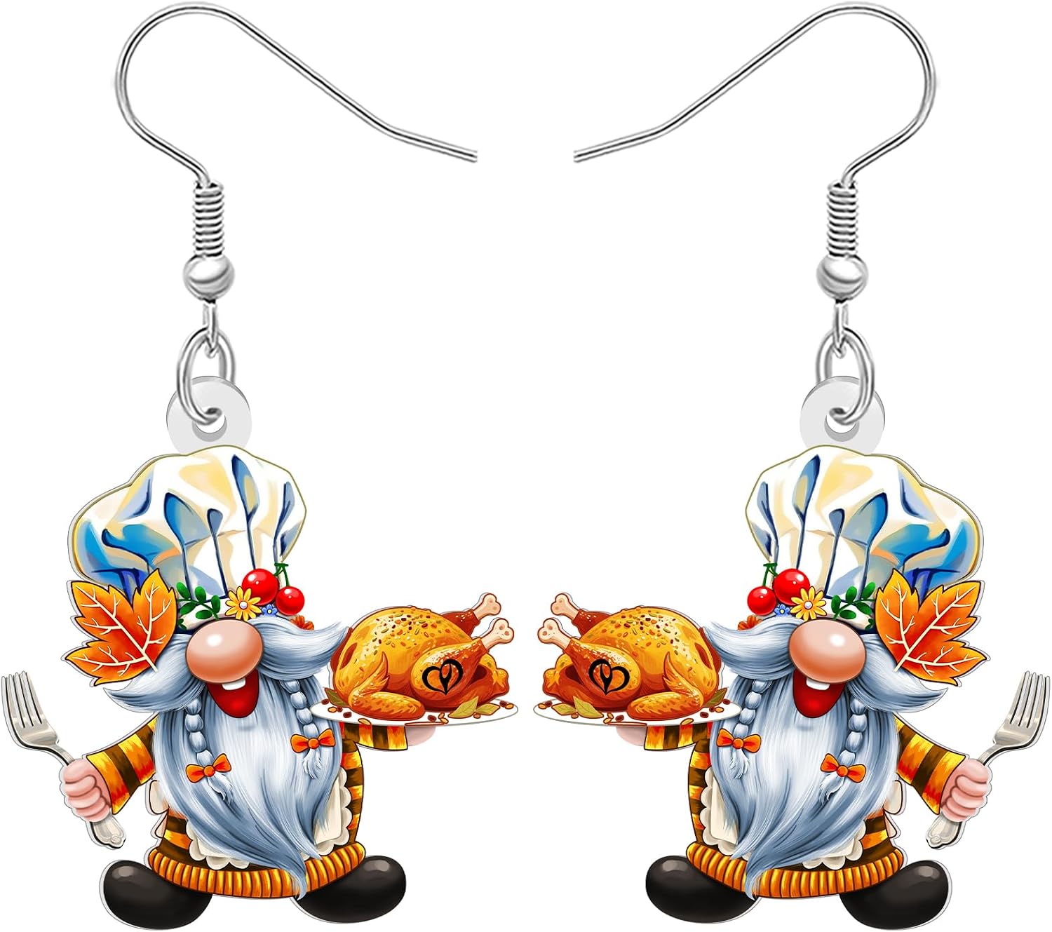 NEWEI Acrylic Cute Thanksgiving Fall Gnome Dangle Earrings Gnomes Gifts for Women, Novelty Autumn Harvest Pumpkin Turkey Dwarf Jewelry Fall Gifts for Gnome Lovers