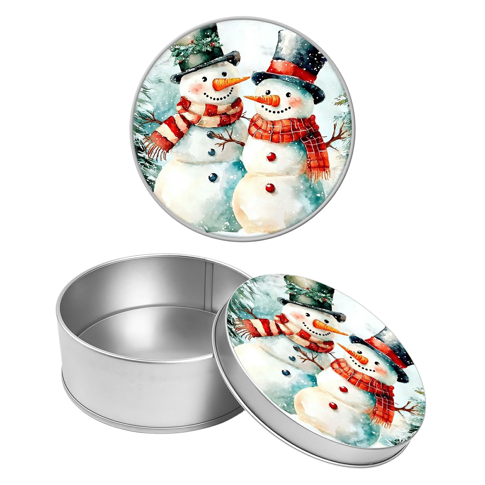 Round Metal Tin Container with Removable Lid, Snowman Durable Metal Storage Box for Crafts Snacks Candies Office Supplies Small Items 3.54 x 1.38 inch– Single Pack