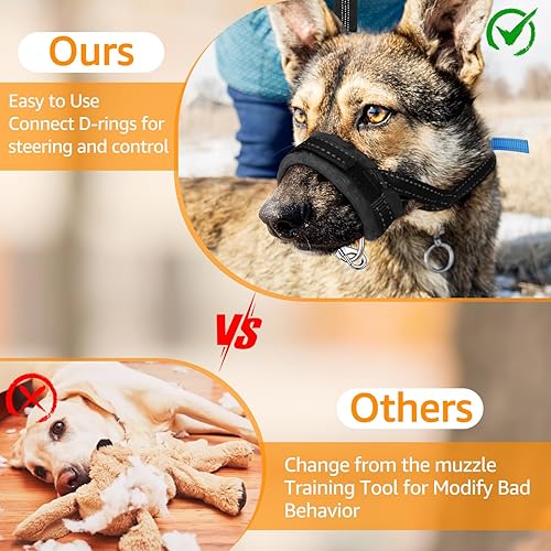 Miniatura 3 de SlowTon Bozal suave para perro, bozal de nailon acolchado ajustable para perros grandes y medianos, antimasticación, ladridos y mordeduras, permite