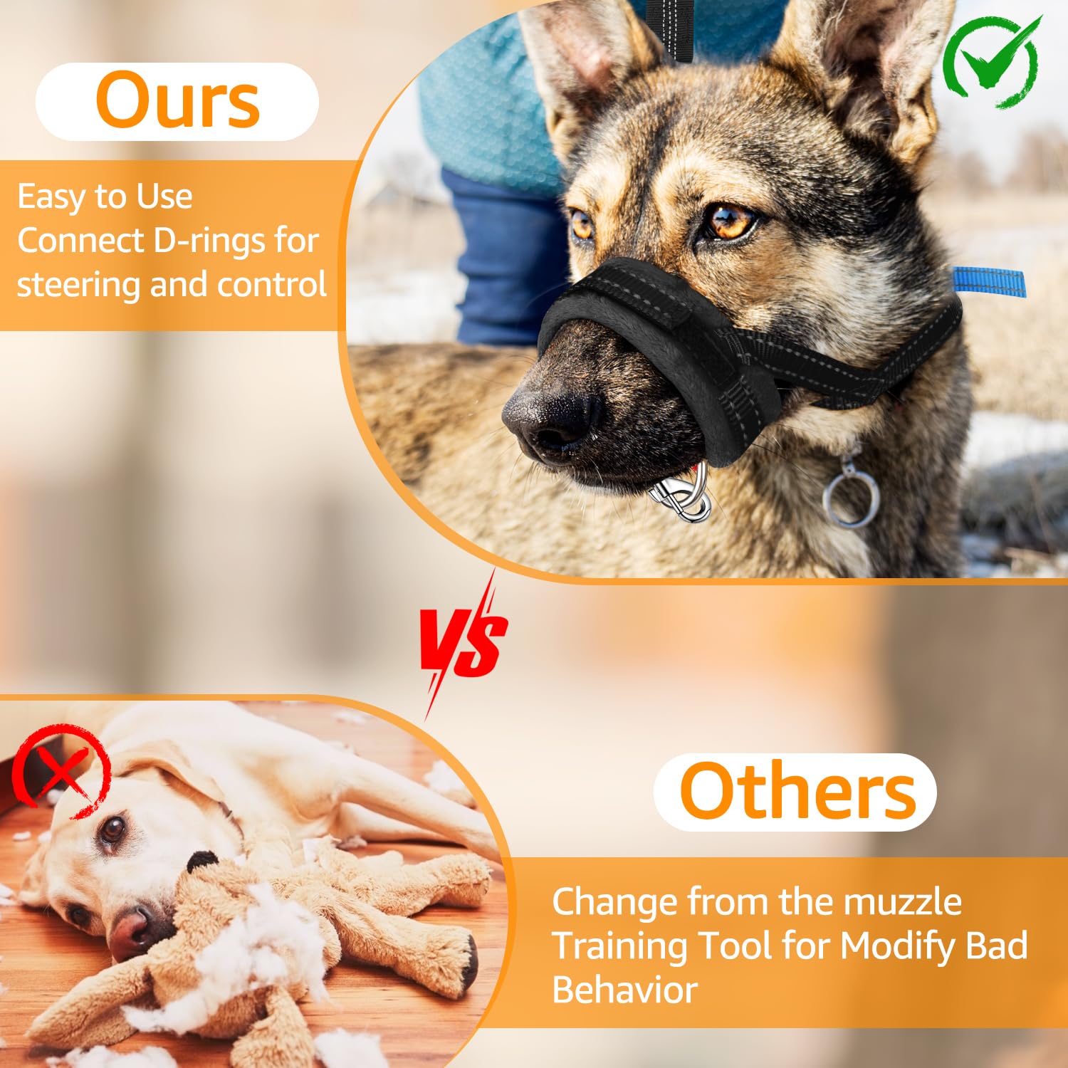 SlowTon Soft Dog Muzzle, Adjustable Padded Nylon Muzzle for Large Medium Dogs Anti Chewing Barking Biting, Allow Dog Pant & Drink (Black, S)