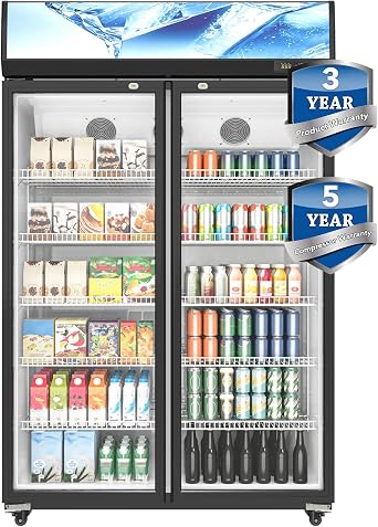 40 Cuft ETL & DOE Certified Commercial Merchandiser Refrigerators,Upright Business Display Retail Fridge Cooler with Adjustable Shelves,Built-in LED Light,Lightbox,Lockable Doors