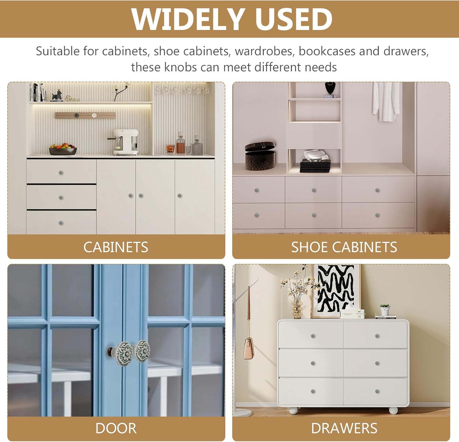 20 pcs Ceramic Door knobs, Vintage Cupboard Door knobs with Embossing, Round Green Cabinet knob with Screws, Wardrobe knob Suitable for Doors, Closets, cabinets, wardrobes