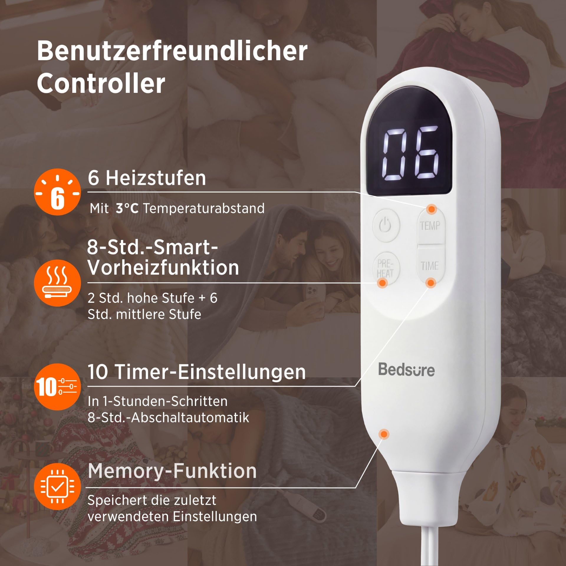 BEDSURE Heizdecke Wärmedecke Kuscheldecke, Beige - 200x180cm