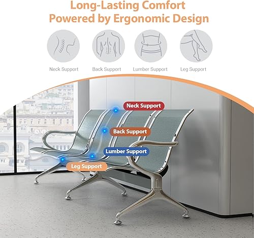 Miniatura 6 de Kinfant Sillas de sala de espera  Sillas de recepción de conexión de 4 asientos, sillas de sala de espera con brazos y marco de acero inoxidable,