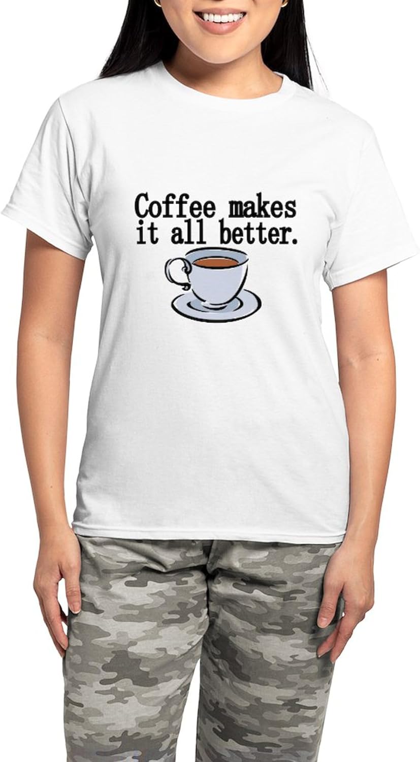 CafePress Coffee Makes It All Better Pajamas Women's Novelty Cotton Pajama Set, Comfortable PJ Sleepwear