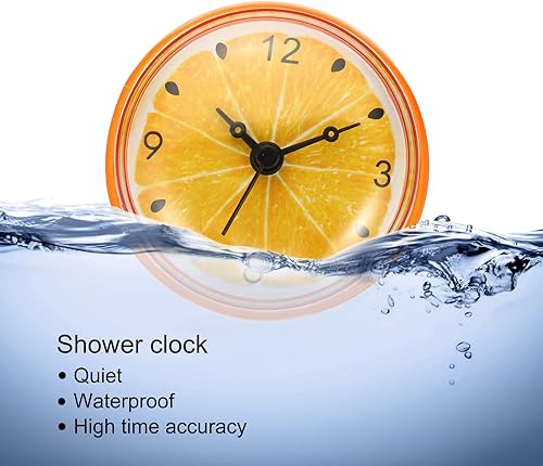 Miniatura 7 de PATIKIL Reloj de ducha impermeable, sin tictac, silencioso, mini reloj de pared con ventosa para baño, cocina, decoración del hogar, amarillo/negro