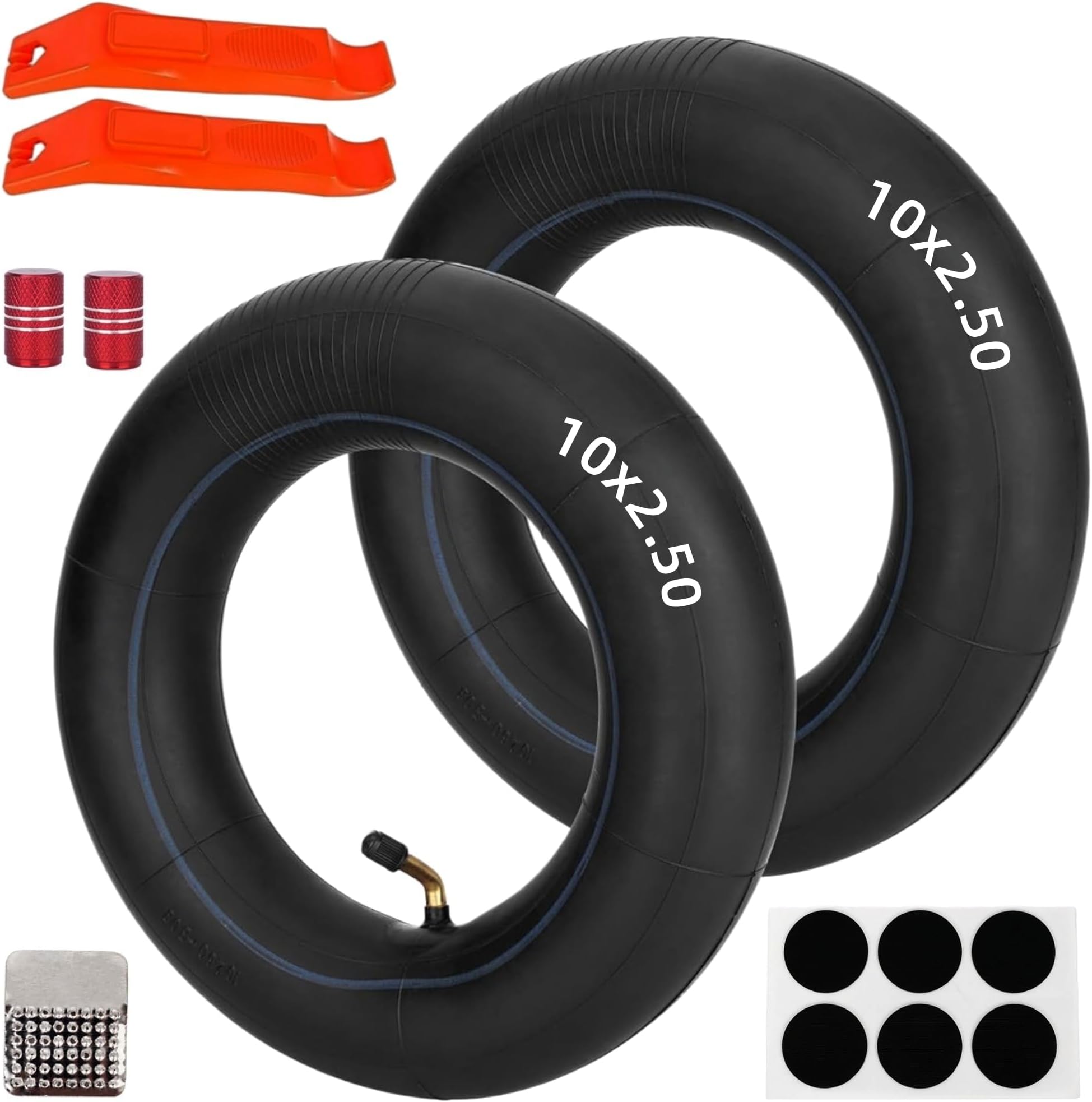 2 Pack of 10x2.50 10" Inner Tube replacement for 10 Inch Electric Scooter fit 36v 48v 400w 500w 800w Hub Motor TR87 Angled Stem