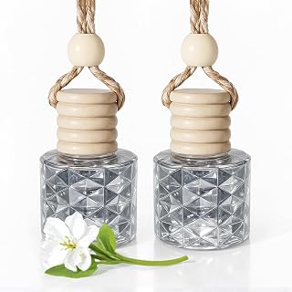 Hanging Car Air Freshener Diffuser, White Jasmine Essential Oil Car Freshener, Rearview Mirror Car Diffuser, Cute Glass