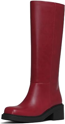 AMINUGAL Fold Over Knee High Boots Women Chunky Block Heel Festival Trendy Casual Round Toe Buckle Tall Slouchy Boots for Women Motorcycle Riding Rave Club Pull on Y2K Long boots