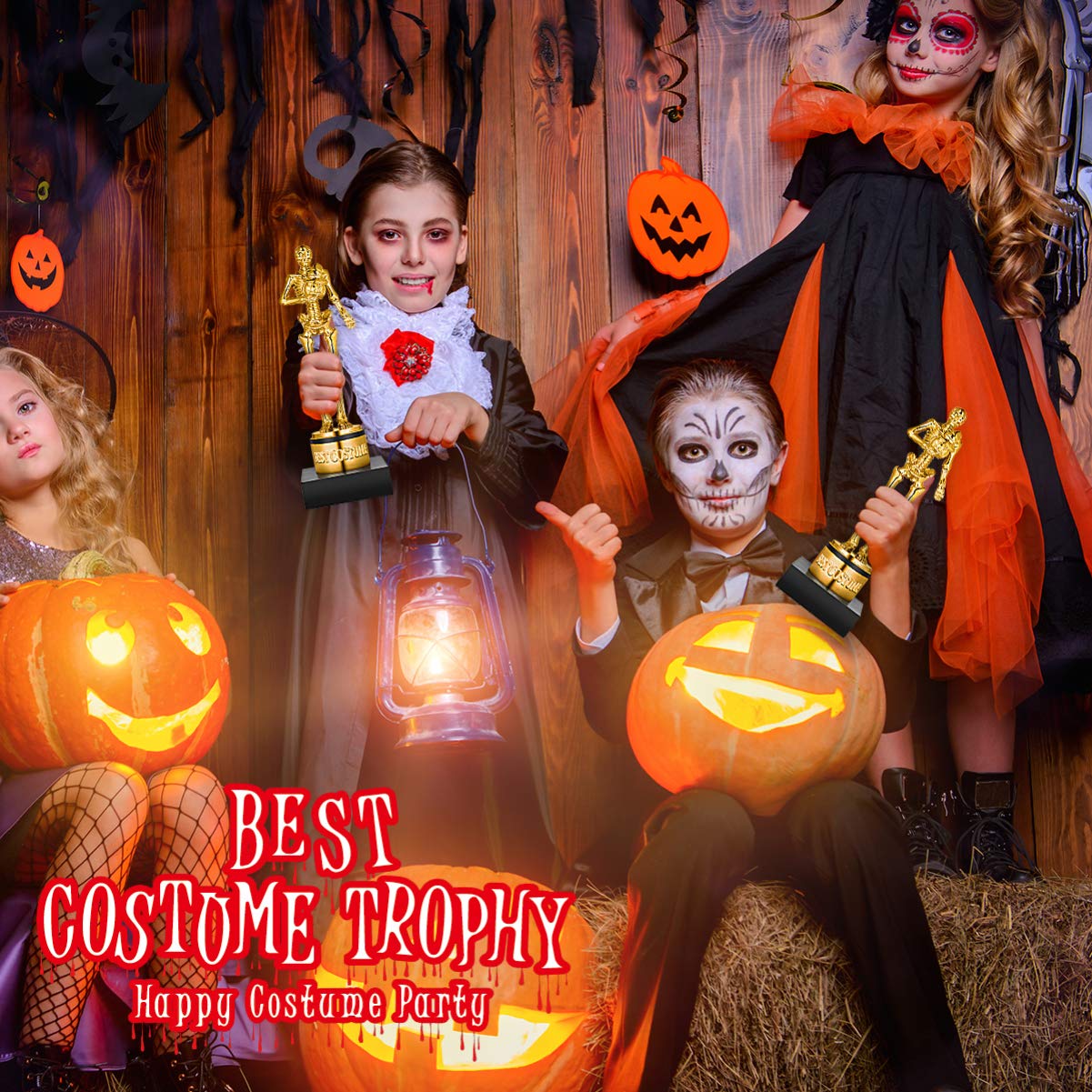 Kit Concours De Costumes D'Halloween - Urne + 50 Cartes De Vote + 4 Trophées Squelette - Pour Fêtes Adultes, Bureau