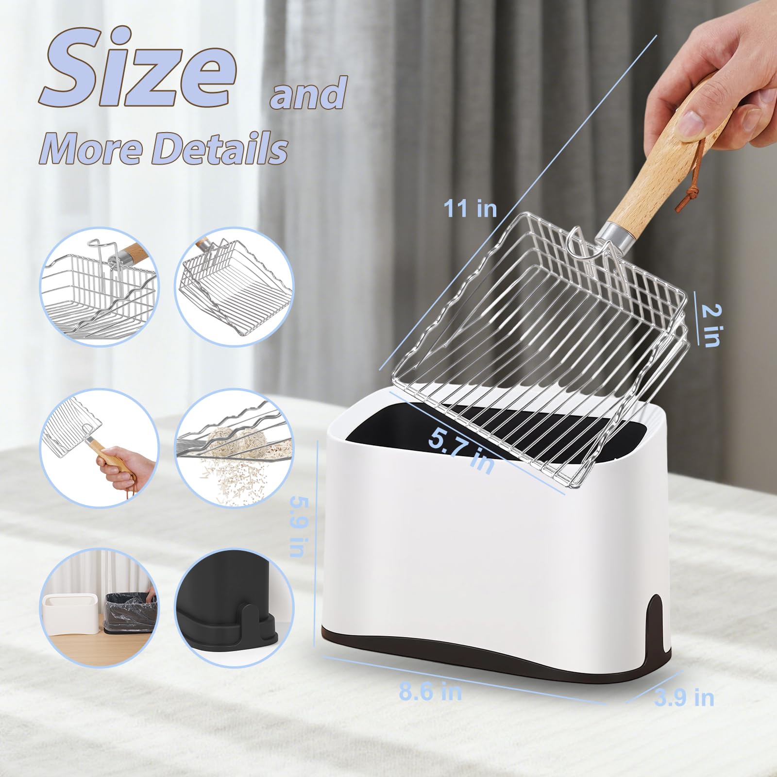 PIPIMOO Cat Litter Scooper with Holder, Metal Cat Litter Scoop, Stainless Steel Sifting Shovel, Poop Sifter&Speed Sifter, Heavy Duty Wood Grip Kitty Litter Scooper for Easy Cleaning, Cats Accessories - image 6