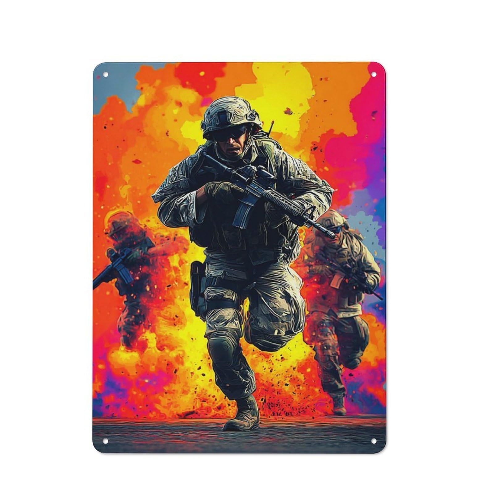 Junmoney Troops In Action A Dynamic Military Scene Metal Plaque 40X30cm With For Hallway Wall, Retro Decor, For Themed Interiors In Hallways And Entrance Areas