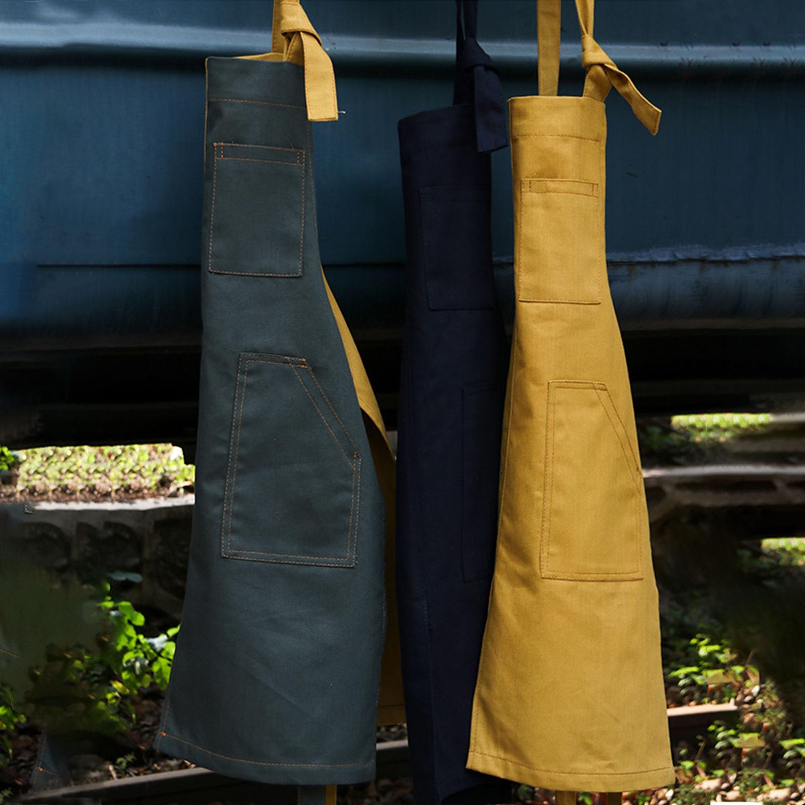 Delantal De Cocina De Lona para Hombres Y Mujeres, Estilo Halter con Bolsillos, Adecuado para Cocina, Repostería Y Restaurante,C