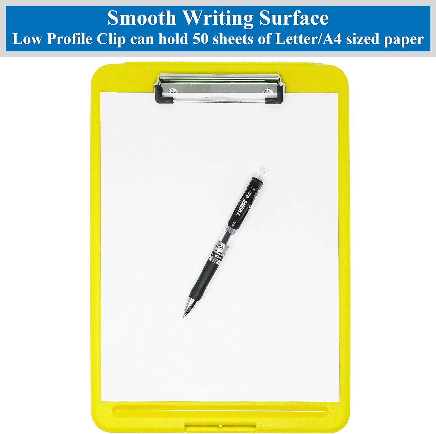 Think2Master [3 Pack] Yellow Plastic Storage Clipboard. | 25% Heavier & Sturdier| Heavy Duty and Won’t Flex Like Other Brands (Compare The Weight). Storage Compartment Holds 150 Letter Sized Paper.