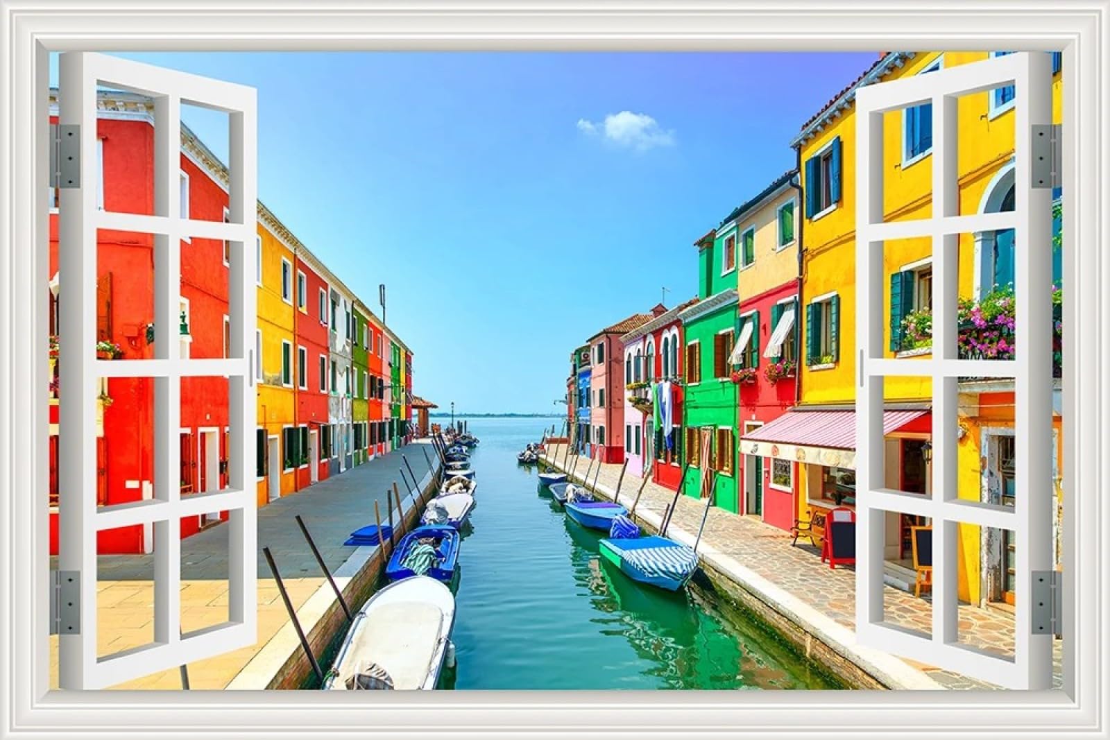 Adesivi murali 3D Paesaggio Fiume Città 60X40 3D Finti Adesivi per Finestre per Bagno e Camera da Letto Decor