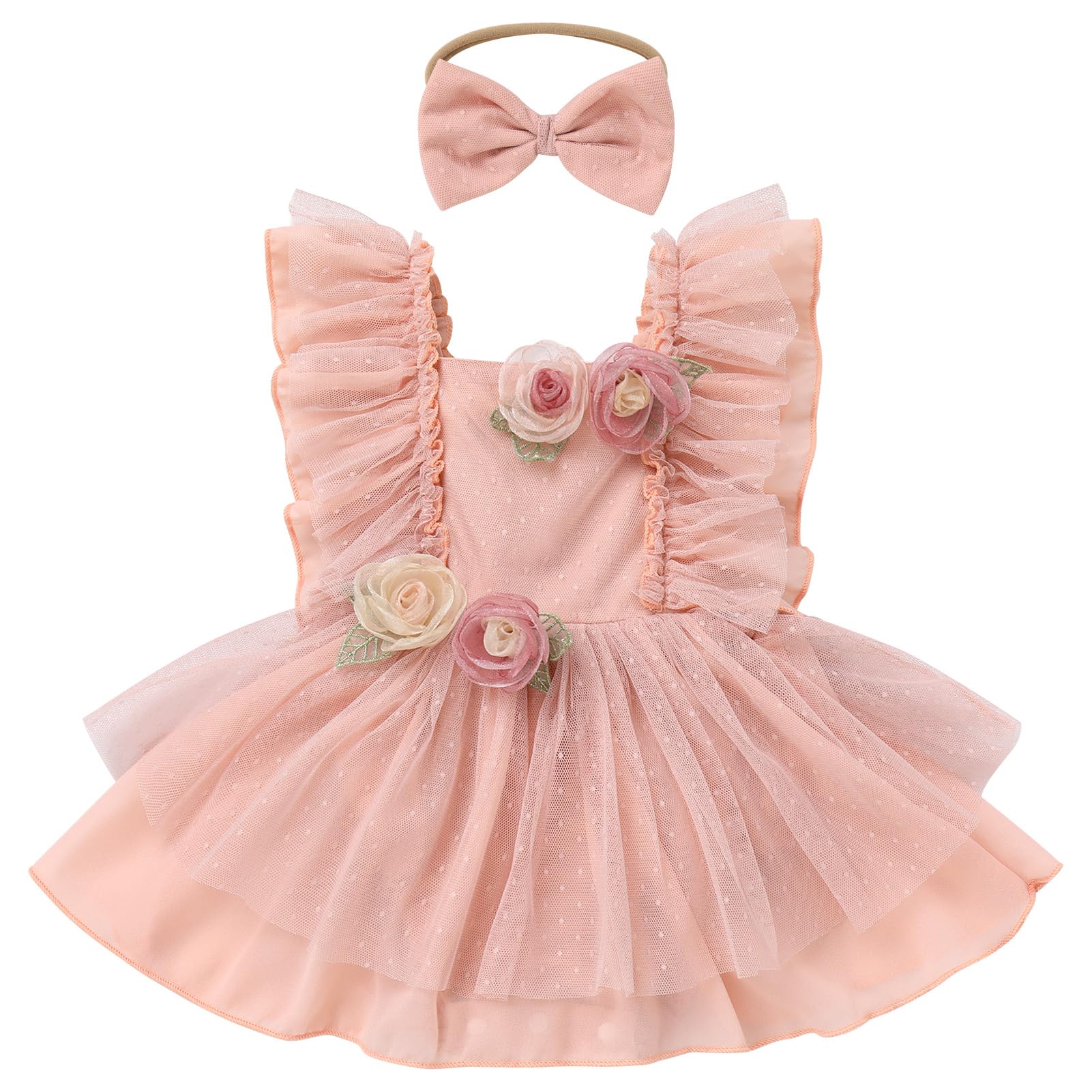 FYMNSI Toddler Baby Girl 1st Birthday Outfit Butterfly Floral Ruffle Tulle Romper Tutu Dress Headband 2PCS Summer Clothes