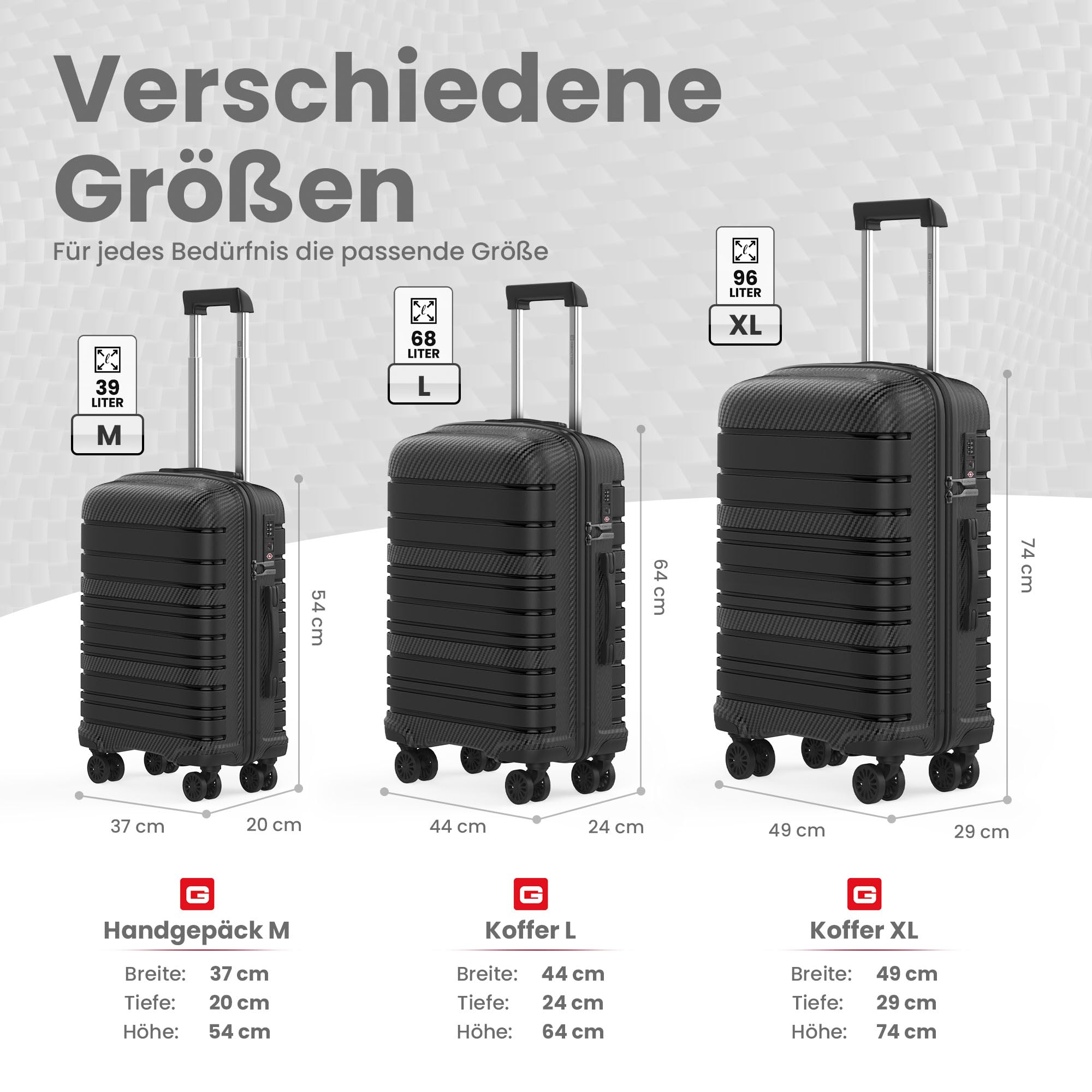 GENTOR Reisekoffer groß XL mit Rollen – Hartschalenkoffer 74x49x29 cm – Trolley Koffer mit TSA-Schloss, 4 Leise Rollen, Stabil & Leicht – Rollkoffer für Aufgabegepäck & Urlaub (Schwarz)
