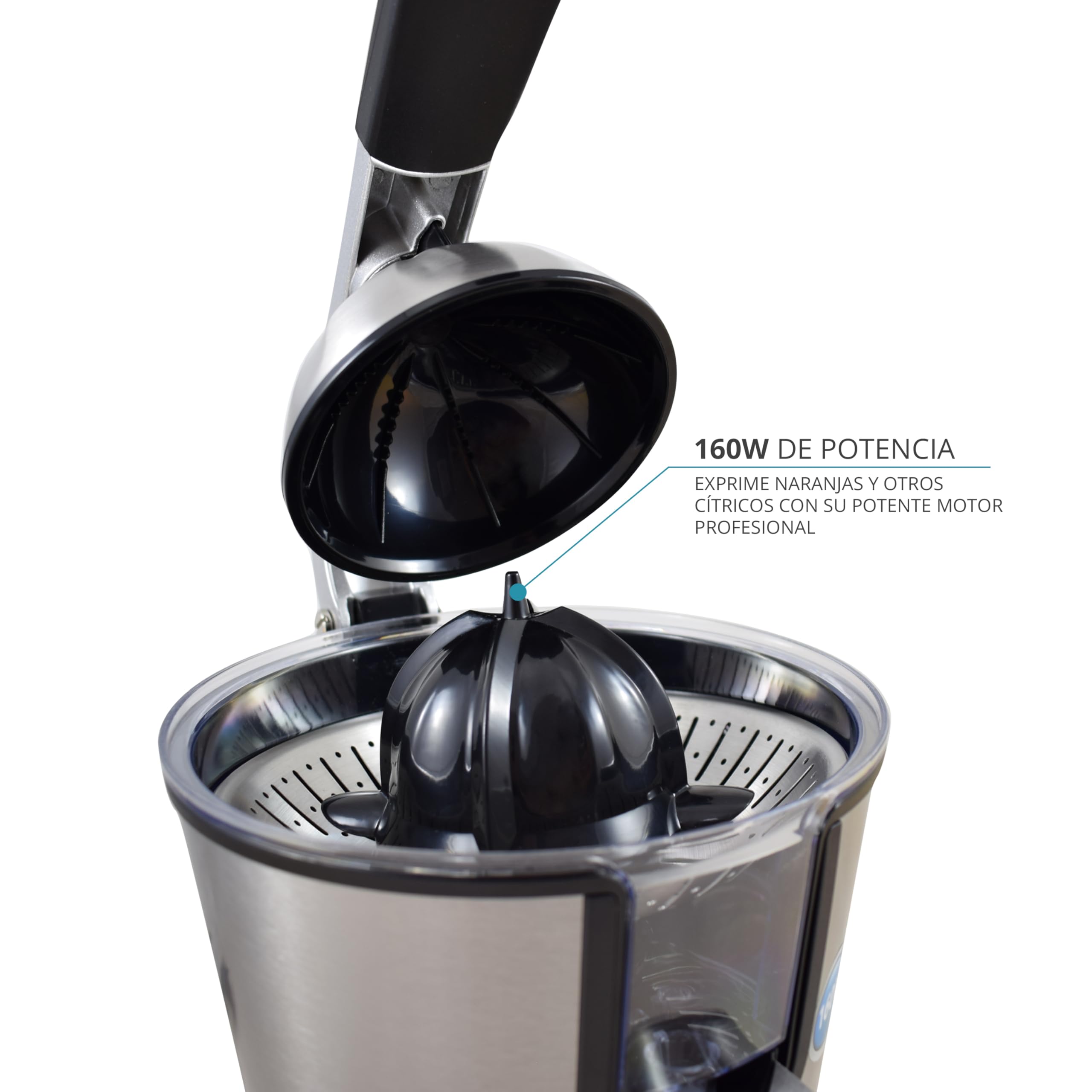 Tm Electron Tmpex010 - Exprimidor eléctrico con cuerpo de acero inoxidable, 160 W, color gris