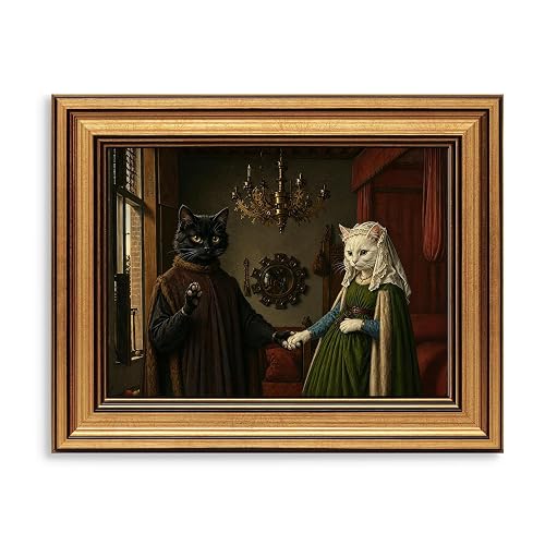 Cat Wall Art Framed, Medieval Renaissance Portrait Vintage Decor