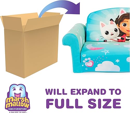 Miniatura 4 de Marshmallow Furniture, Gabby's Dollhouse - Sofá cama 3 en 1 para bebé, sofá convertible para niños, sofá cama y tapete de espuma para siesta para