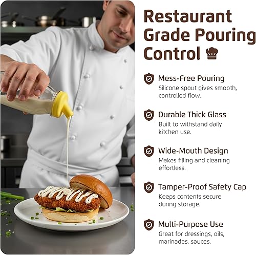 Miniatura 9 de kitchentoolz Botella agitadora de aderezo para ensaladas, botella de vidrio de jarra de 12 onzas con boquilla de silicona y tapa a prueba de