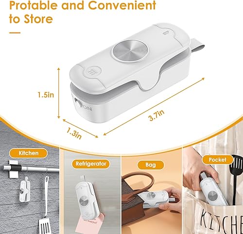 Miniatura 5 de Mini sellador de bolsas, sellador de bolsas de chips 2 en 1 con cortador, sellador de bolsas de mano, sellador al vacío, máquina de sellado al