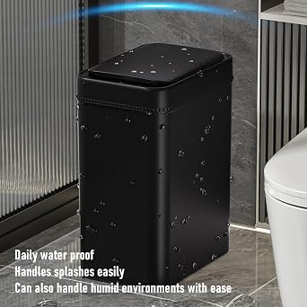 Motion Sensor Trash Can, Automatic Touchless Garbage Bin with Motion Activated Lid and Odor Control, Automatic Trash Can for Bathroom Kitchen Office Living Room, 14.2x7.1x10.6in (Black)