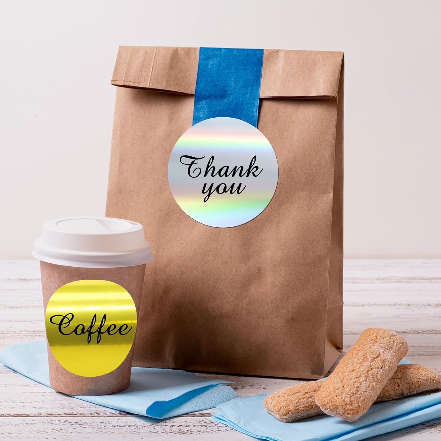 3" Circle Holographic Thermal Label Stickers Gold, Self-Adhesive Circle Direct Thermal Labels, Multi-Purpose Roll Sticker Labels for DIY Logo Design, QR Code, Name Tag（ 300 Labels,1 Roll） - Image 5