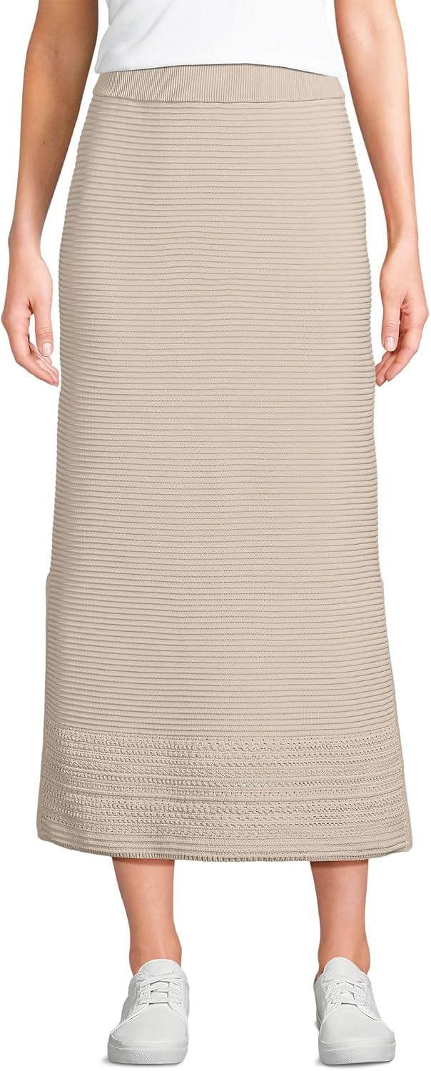 Lands' End Women's Cotton Pointelle Sweater Maxi Skirt - Set Bottom