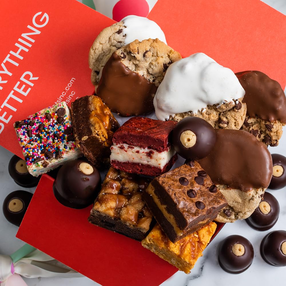 Brownie Points Trio of Treat, Baby Brownies, Individually Wrapped, Fine and Fresh Ingredients, Gift Box and Gifts Baskets for all Occasions, Fudge Chocolate Brownies, Baked from Scratch, Gourmet Sweet Desserts.