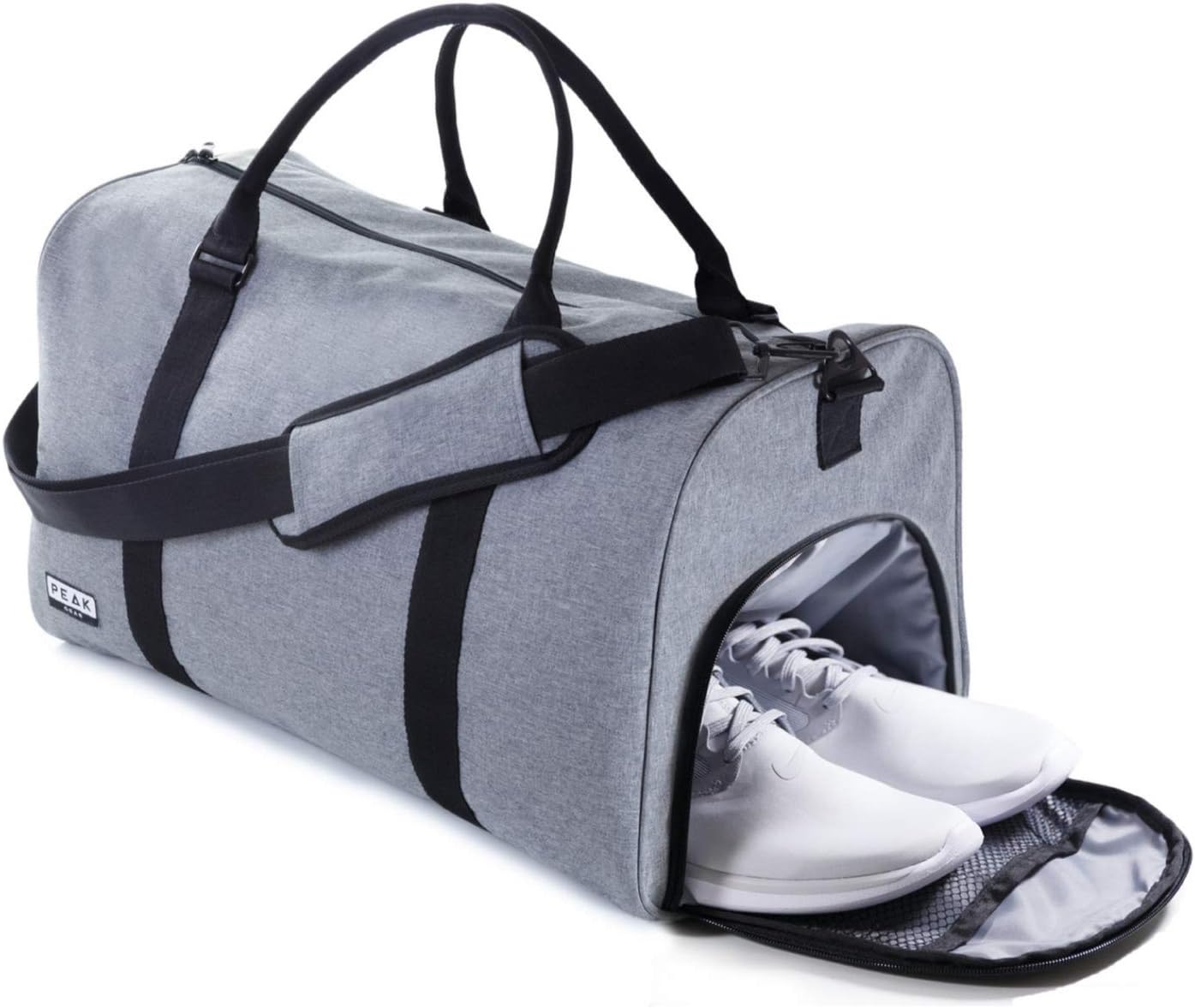 Peak Gear Duffle Bag for Travel 42L. Carry-On Duffle Bag For Airplanes. Overnight Weekend Bag. Gym Duffel Bags | Lost & Found ID Tag | Gray