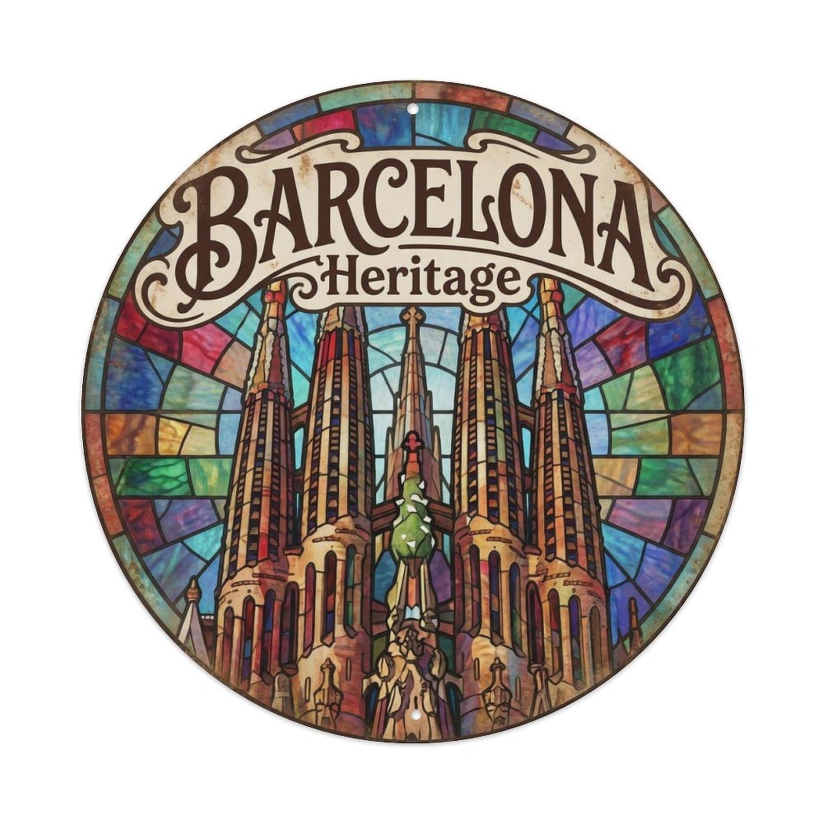 Vintage Travel Barcelona Spain Historic Metal Tin Sign
