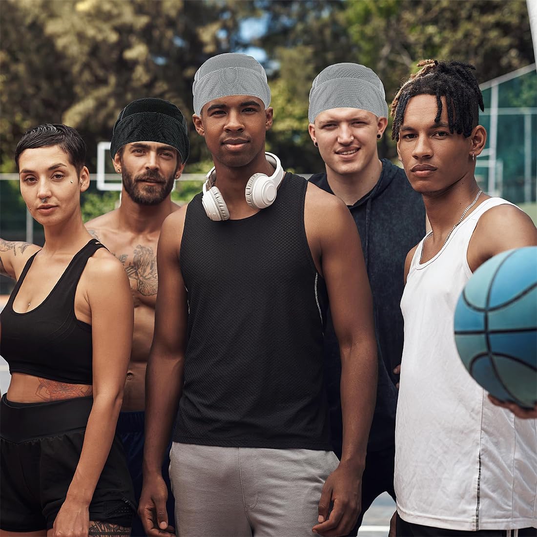 JEYORZY Paquete de 2 Bandanas, Capuchas Deportivas para Exteriores de Secado rápido, Que absorben la Humedad, Transpirables, Capuchas con Bloqueo UV, aptas para Correr Senderismo y Moto(Negro,Gris)