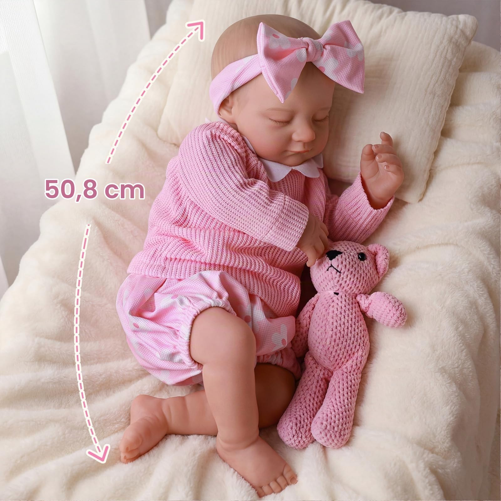 JIZHI Lebensechte Reborn-Babypuppe – 20 Zoll Realistische Neugeborenen-Babypuppe mit Weichem Körper, Echtes Reborn-Puppen Mädchen mit Outfit und Komplettem Zubehör für Kinder 3+