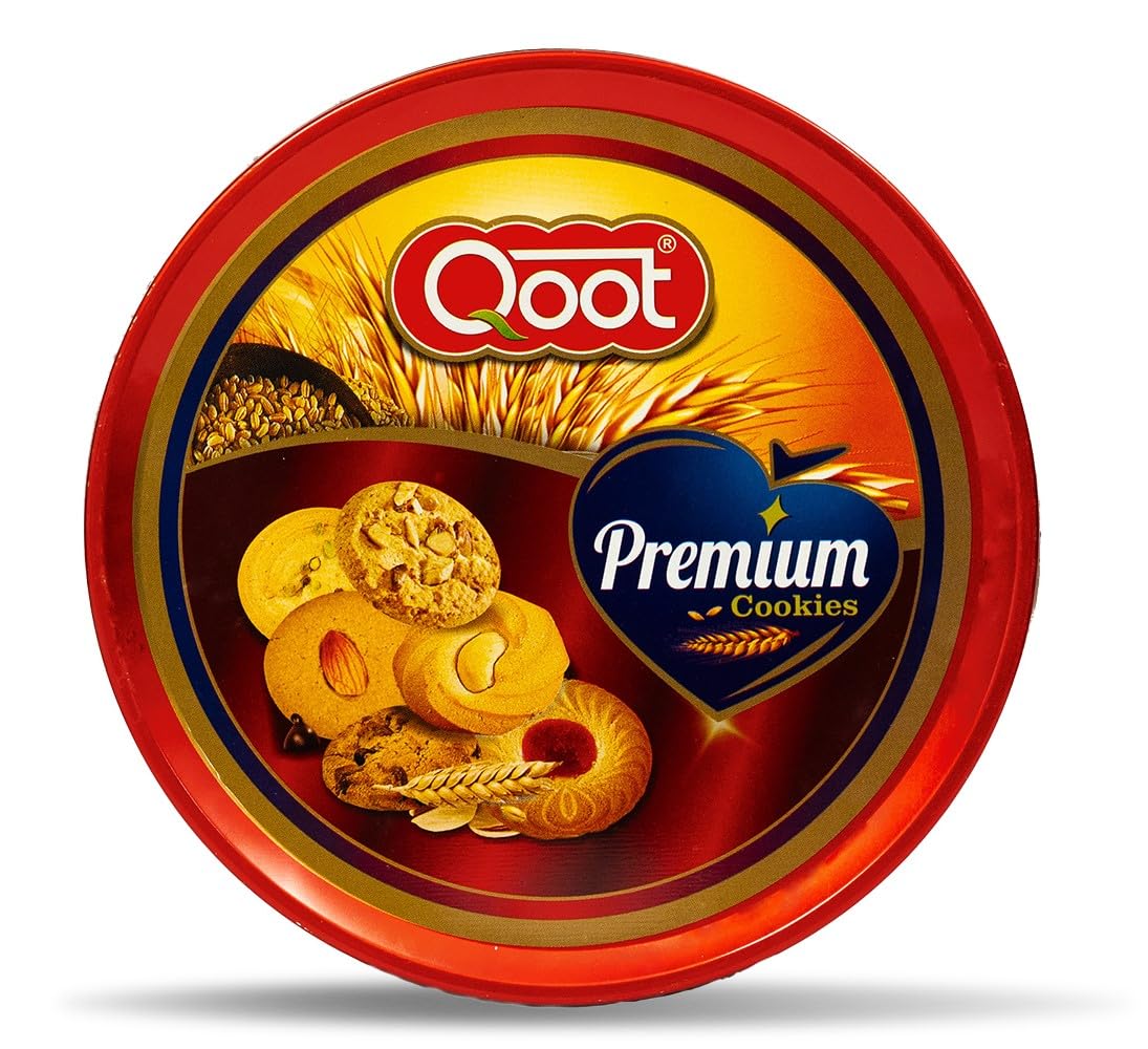 Qoot Premium Mix Dry Fruit Cookies 400g Tin Box | Crispy & Crunchy Biscuits with Cashew, Almond, Pistachio & Raisin | Healthy Vegetarian Snack | No Preservatives | Tea-Time & Gifting Pack