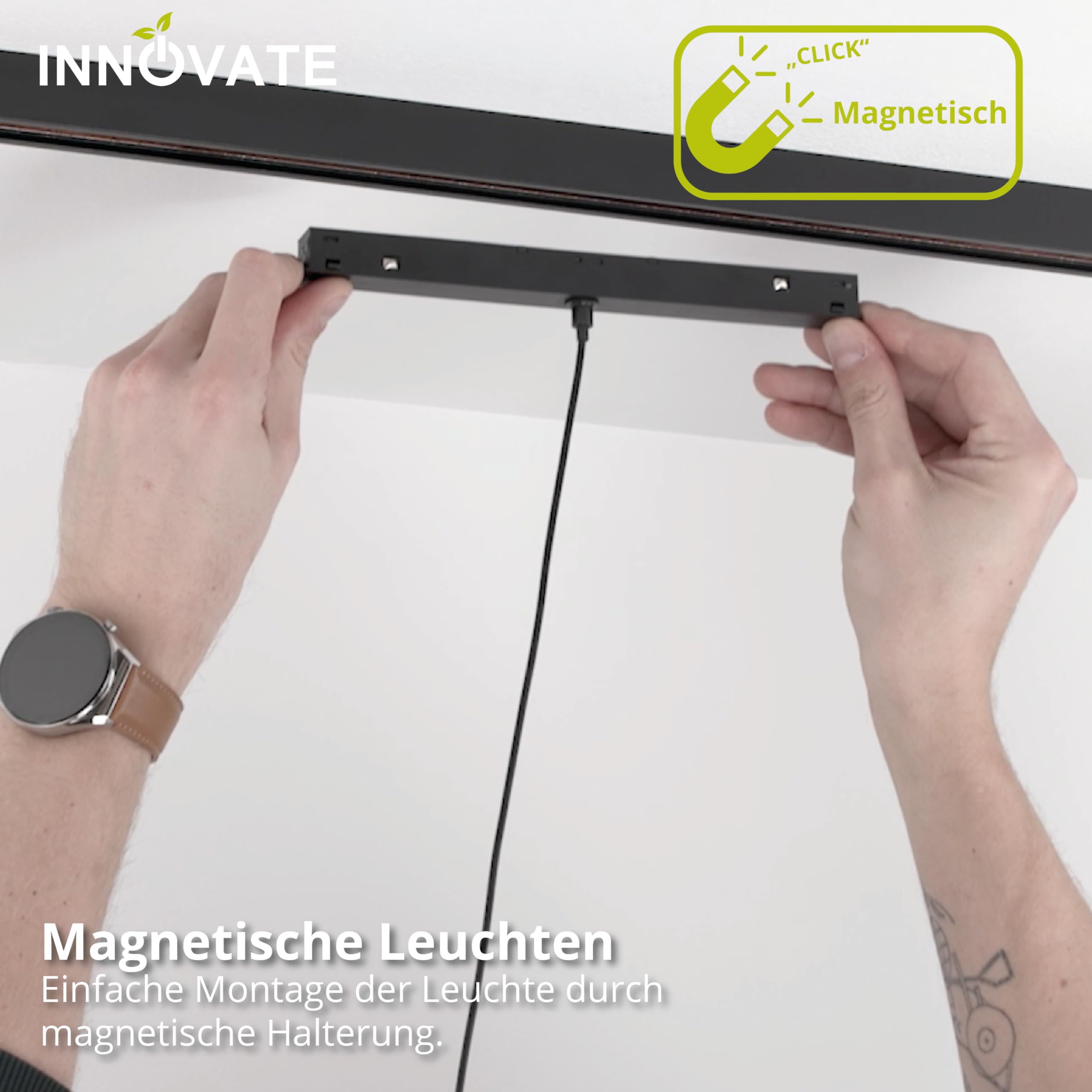 INNOVATE MagPro48 1 Phasen Schienensystem Niedervolt Phasenschiene Trockenbau [48V 4-polig 200cm] LED Lichtleiste Deckenbeleuchtung I Magnetische LED Schienensystem Lampen Lichtschienensystem Decke