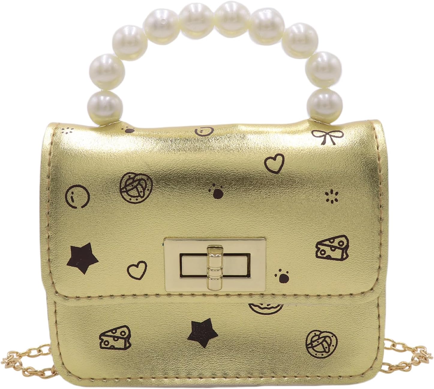 Cute Handbag for Girls Shoulder Bag with Pearl Handle Cute Leather Wallet Tiny Crossbody Bag for Women Chain Purse