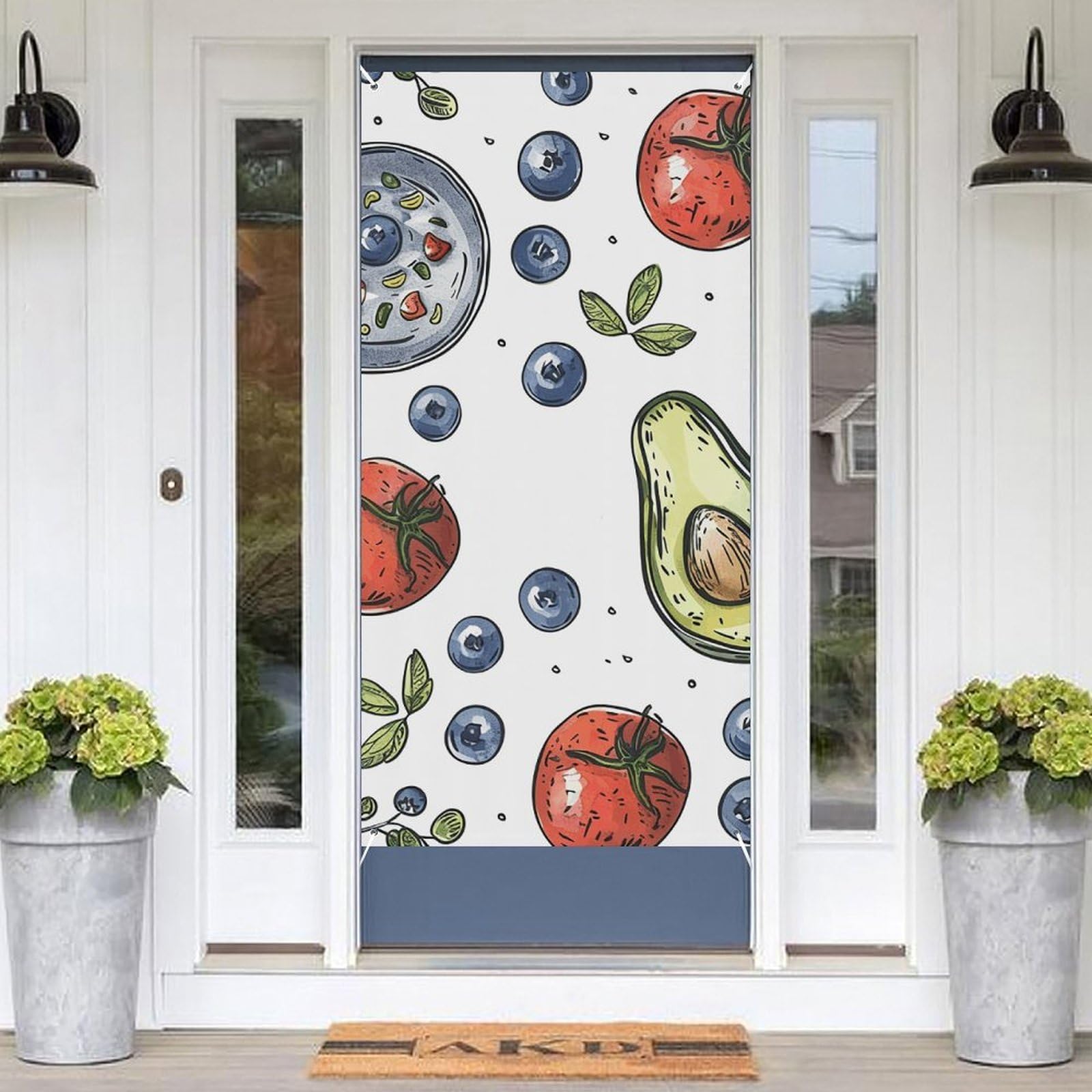 KLOPH Door Cover Decoration Welcome Door Banner Porch Sign Photo Background Doors Curtains for Doorway Privacy Window Curtain Pot and Blueberries Porch Cover Indoor Outdoor Decor 70.9x35.4in