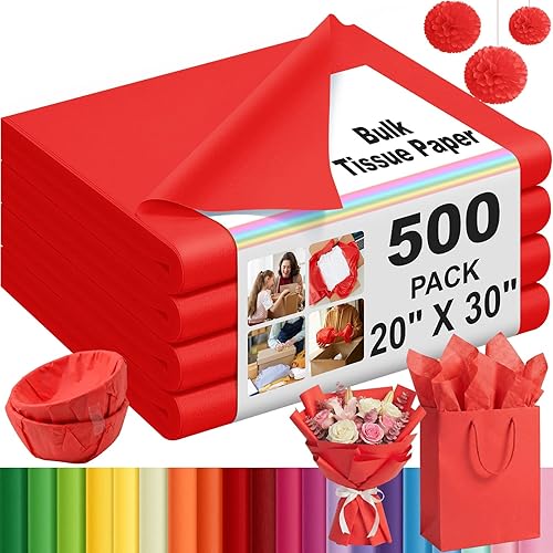 Qilery 500 hojas de papel de seda rojo de Navidad a granel para bolsas de regalo de 20 x 30 pulgadas, sin ácidos, hojas de papel de regalo