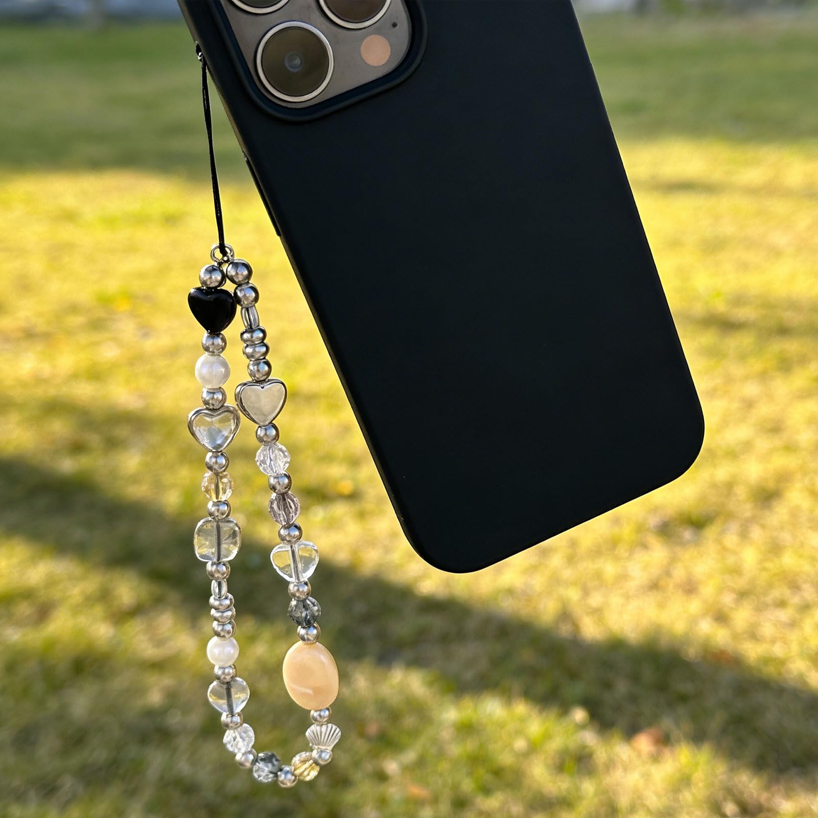 Perlen-Handykette Kurz mit Schleife - Bracelet de téléphone perlé avec nœud Papillon pour Smartphone