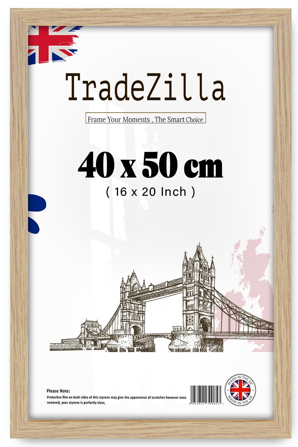 TradeZilla | Wood Finish Picture Frame (40 x 50 CM) Wall Gallery Poster Frame, 400 x 500 mm Premium MDF Frame, Ideal for Art, Certificates & Home Décor Display [ Oak ]