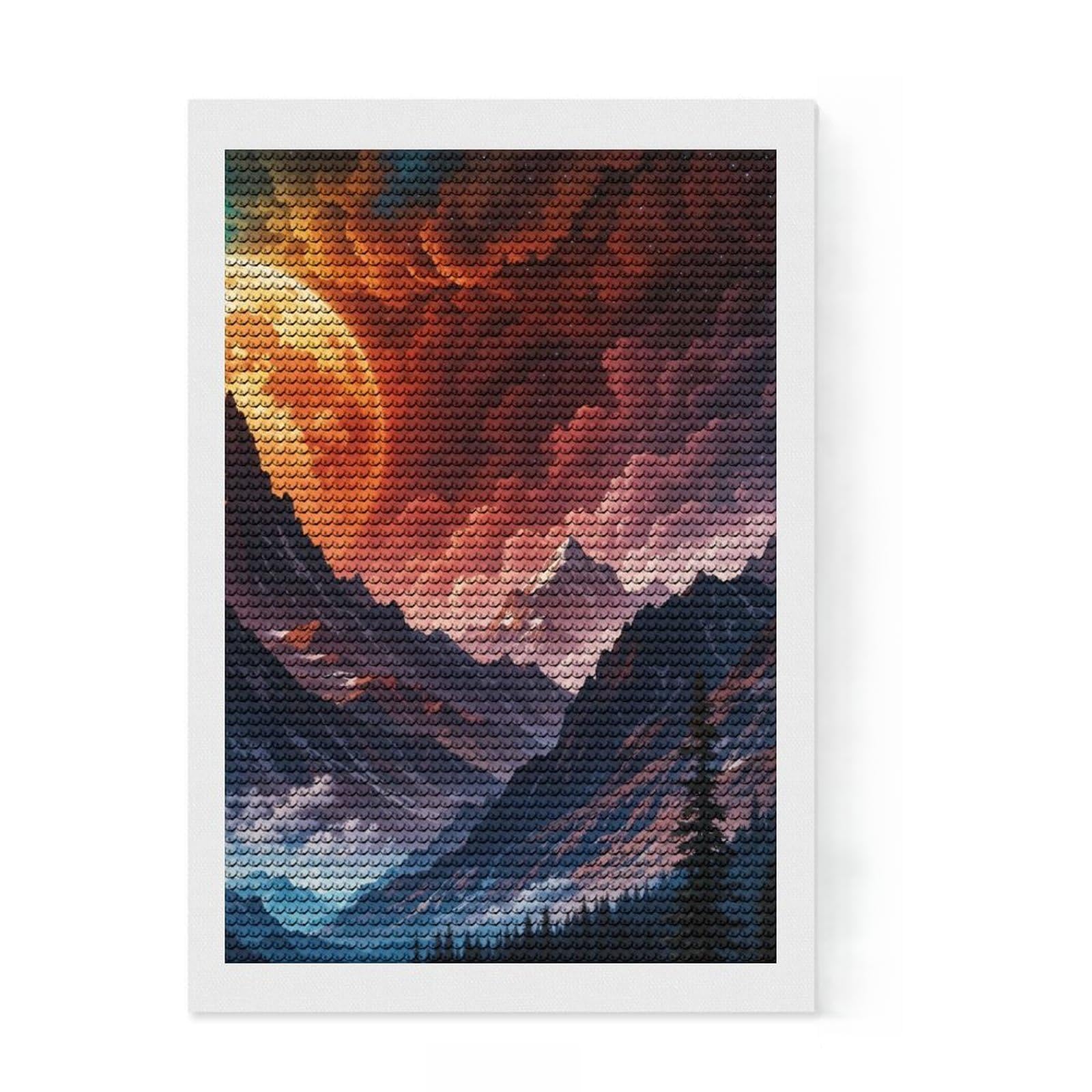 Junmoney Moonlight in The Mountains Diamond Painting Canvas Set 8"x12", for Craft Lovers, Nice Detail and Sparkle, Boho Decor, Birthday Gift