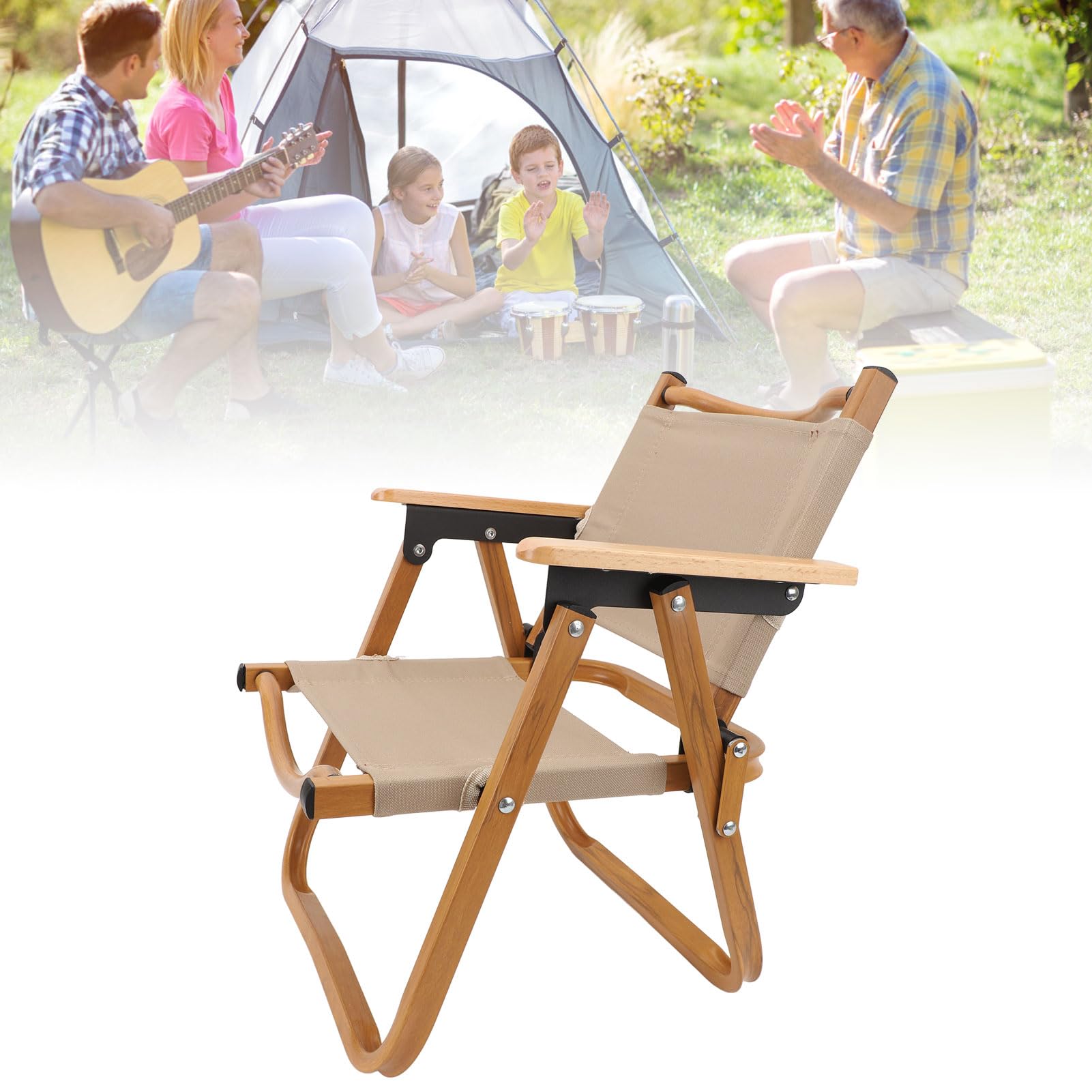 EMUKOEP Silla de Camping para Niños, Silla de Campamento Plegable Portátil de Lona de Grano de Madera de Aleación de Aluminio para Niños Menores de 6 Años