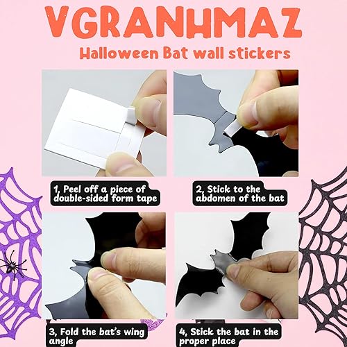 Miniatura 7 de 120 calcomanías de pared de murciélago 3D para decoraciones de Halloween, regalos de fiesta de Halloween, suministros de accesorios de decoración,