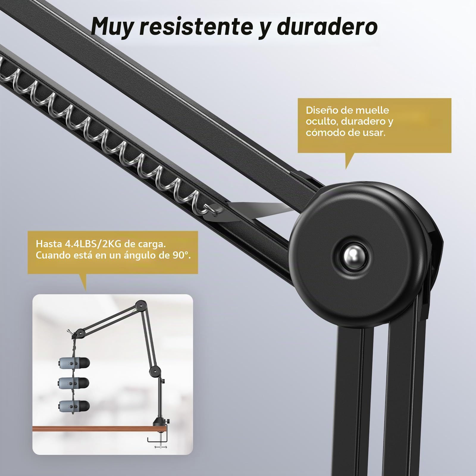 TONOR Micrófono Boom Arm, Mic Soporte de Escritorio con Alto Riser para, Totalmente Ajustable para Podcasts, Streaming, Gaming, Oficina en Casa, Grabación, 40 cm +40 cm, 20 cm extra alto, T50