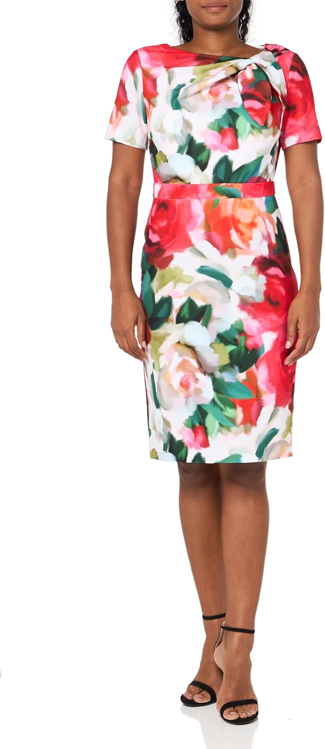 London Times Women's Dresses Polished Sheath Dress with Bow Detail Career Office Event Occasion Guest of