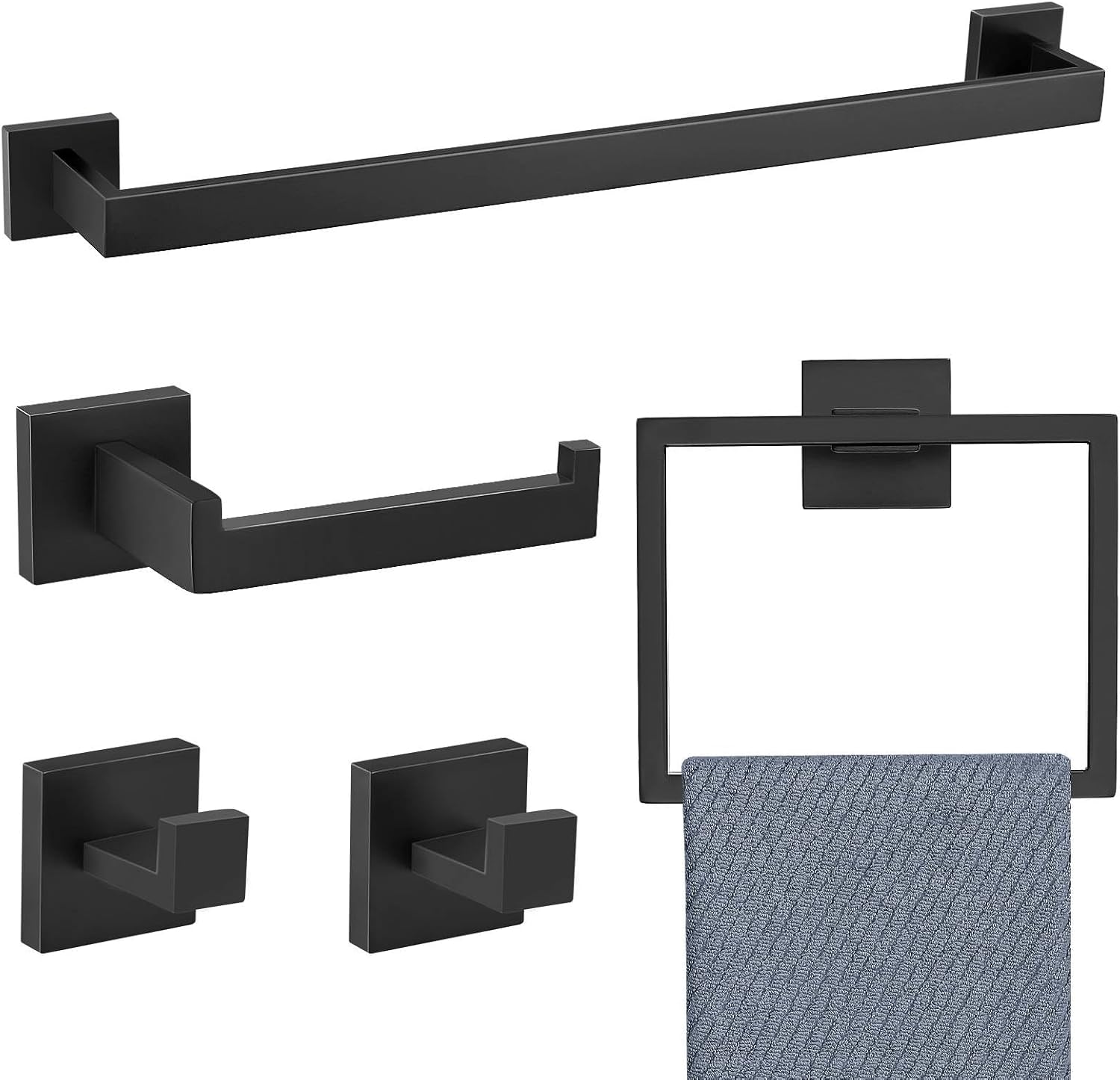 Matte Black Stainless Steel 5-Piece Bathroom Hardware Set