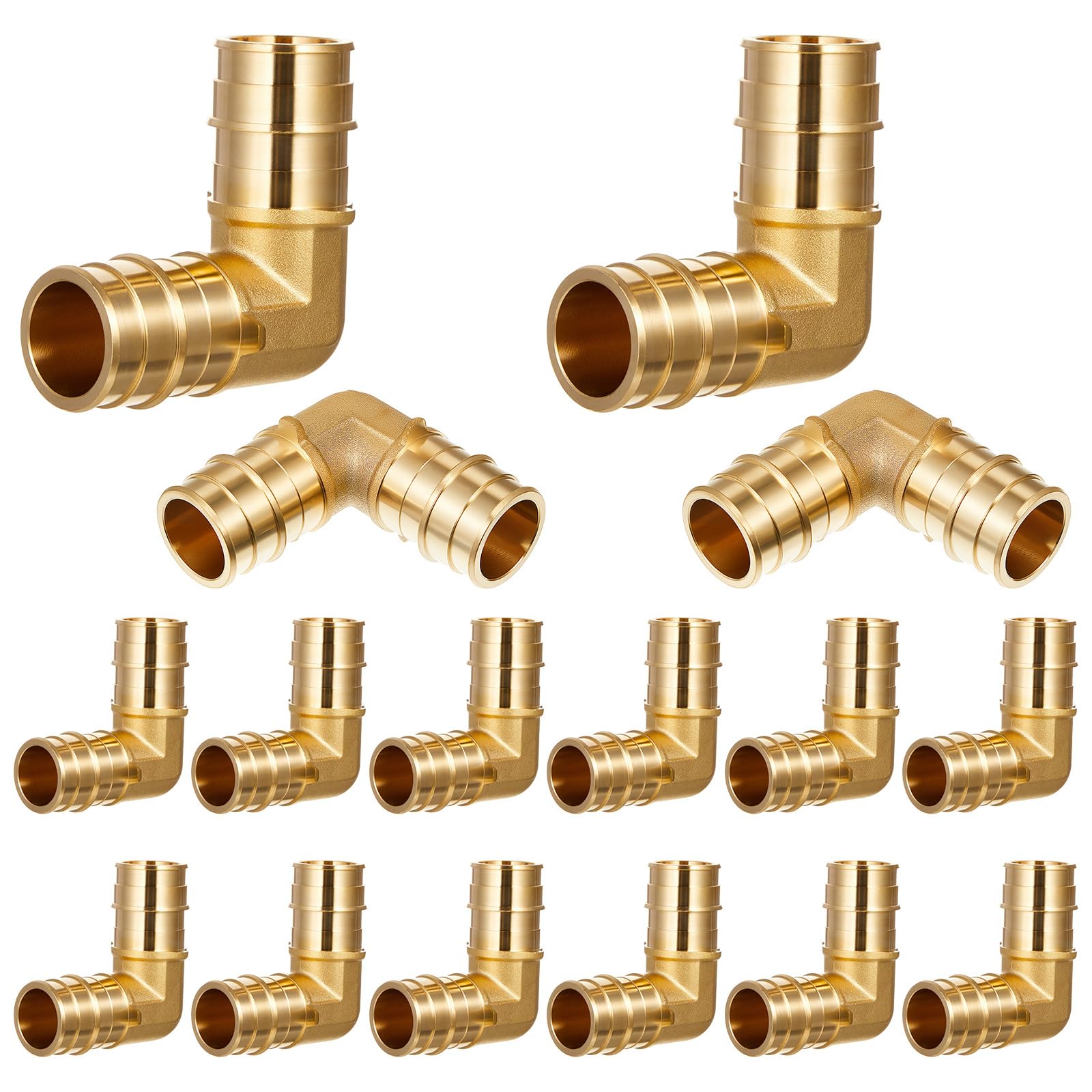 16 Pack 1"x1" 90 Degree Elbow, Brass PEX A Expansion Fitting